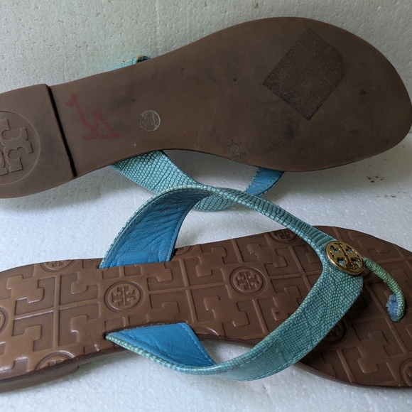 Tory Burch Blue and Brown Sandals with Medallion Embellishment - Picture 6 of 7